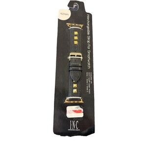 I.N.C. Women‎ Black Faux Leather Gold Trim 42mm Apple Watch Band Strap Wristband